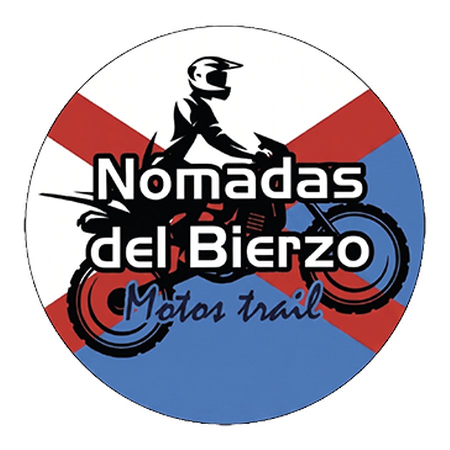 Escudo circular de Nómadas del Bierzo en la versión generada con IA: sin aro perimetral rojo, azul apagado y contornos irregulares.